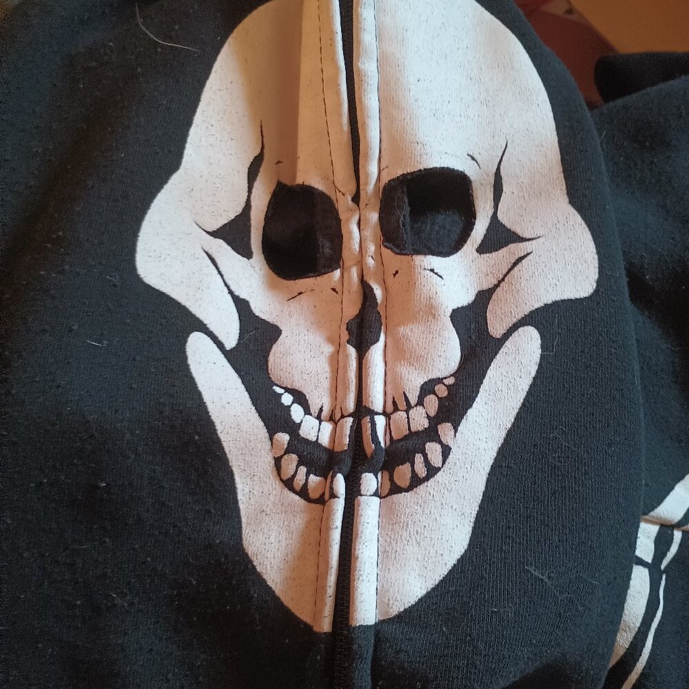 Men's Black Vintage XL Mecca Skeleton Glow-In-The-Dark Full Zip Hoodie Skull